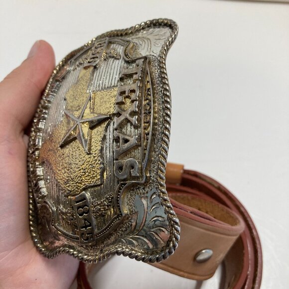 ADM Silversmith Col Texas Lone Star State Belt Buckle 40 Leather Belt Hand Made - Picture 6 of 16